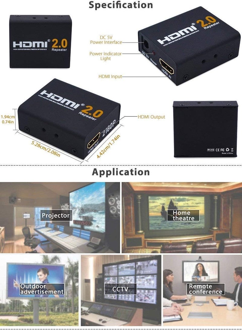 Microware 2160P 3D 4K HDMI Signal Repeater Extender Booster Adapter Over Signal HDTV 60 Meters Lossless Transmission - Image 3