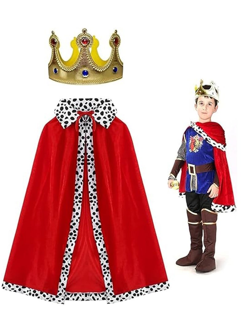 King Costume Set for Kids, Prince Cloak and Prince Crown 2 Pcs Set for Prince Role Play, Halloween Prince Costume, Nativity Costumes, Stage Performance, 80cm for Kids 90-135cm - Image 1