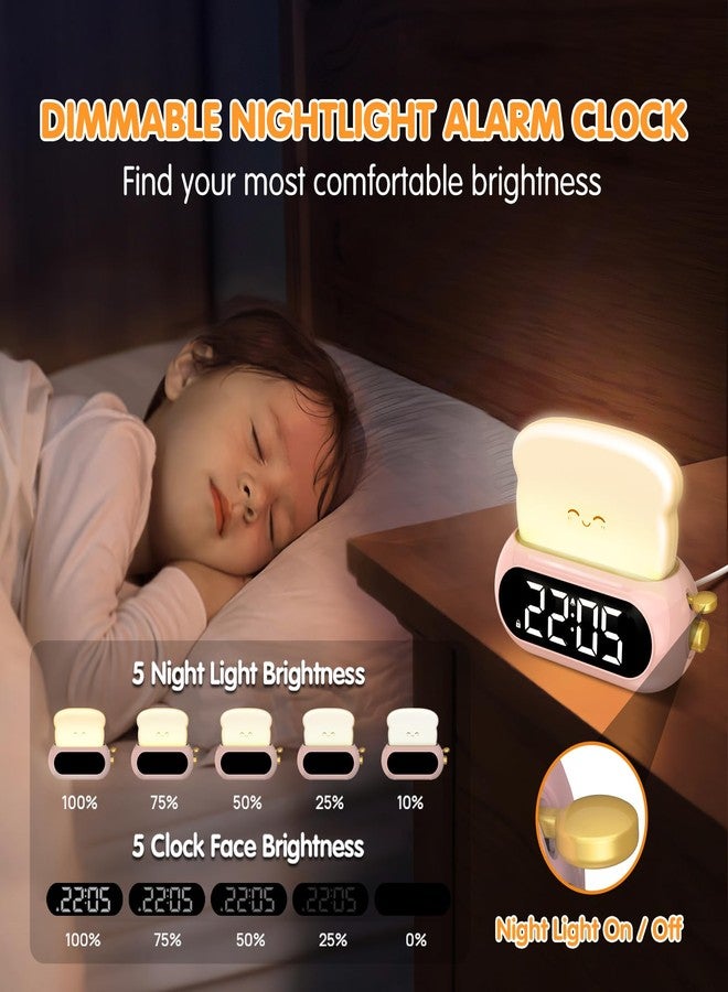 Netzu Cute Digital Clock for Bedroom, Kids Alarm Clocks with Night Lamp, 10 Tone Alarm, Adjustable Brightness, Snooze Timer, Snooze, Memory Shut Down, Headlights Clocks - Image 2