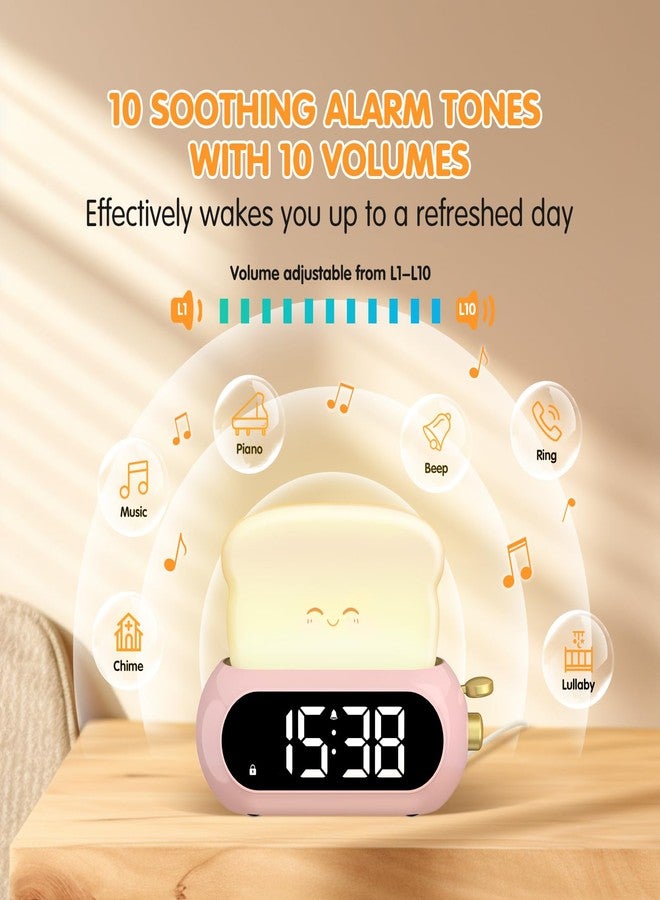 Netzu Cute Digital Clock for Bedroom, Kids Alarm Clocks with Night Lamp, 10 Tone Alarm, Adjustable Brightness, Snooze Timer, Snooze, Memory Shut Down, Headlights Clocks - Image 3