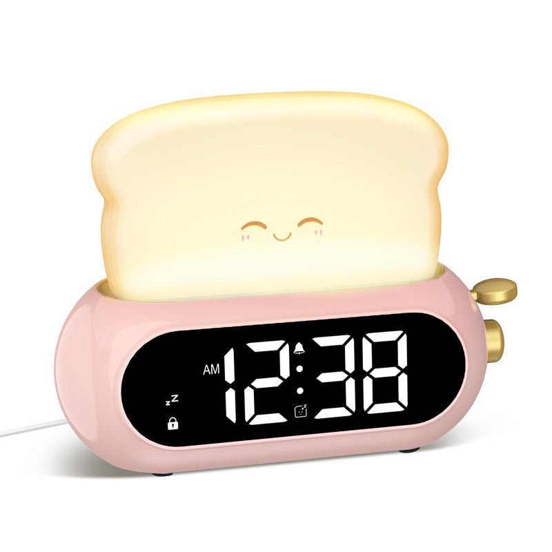 Netzu Cute Digital Clock for Bedroom, Kids Alarm Clocks with Night Lamp, 10 Tone Alarm, Adjustable Brightness, Snooze Timer, Snooze, Memory Shut Down, Headlights Clocks - Image 1