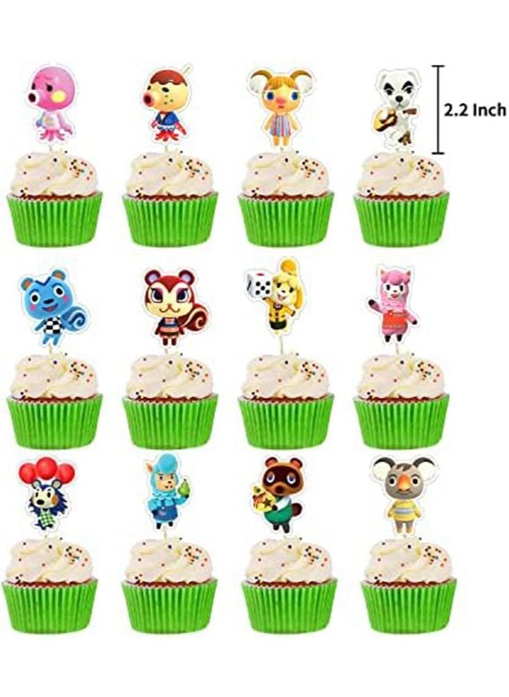 Perfii 46 Piece Animal Crossing Birthday Party Supplies Theme Party Decorations for Kids Includes 20 Balloons 1 Banner and 24 Muffin Cake Toppers with Forest Friends Club Birthday Party Decor  - Image 4