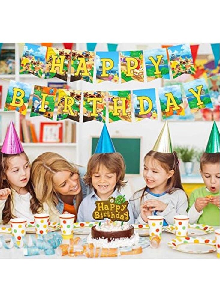 Perfii 46 Piece Animal Crossing Birthday Party Supplies Theme Party Decorations for Kids Includes 20 Balloons 1 Banner and 24 Muffin Cake Toppers with Forest Friends Club Birthday Party Decor  - Image 2