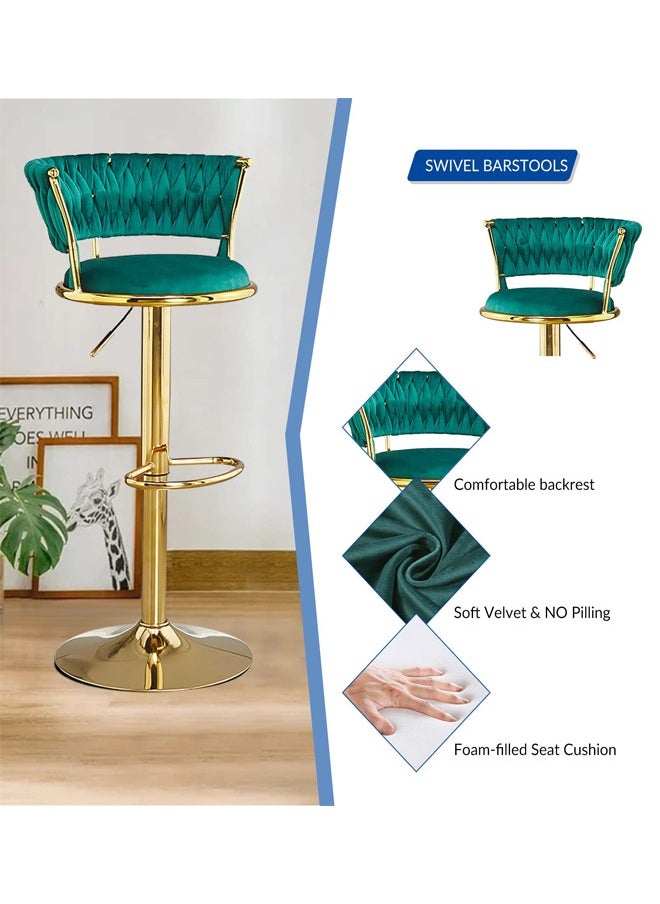 Generic - Bar Stools With Back 360° Woven Modern Adjustable Gold Bar Stools Swivel Counter Height Barstools With Footrest Gold Metal Tall Kitchen Chairs For Bar Pub Cafe - Image 1
