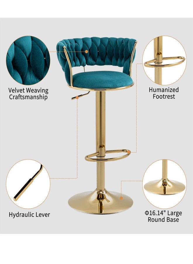 Generic - Bar Stools With Back 360° Woven Modern Adjustable Gold Bar Stools Swivel Counter Height Barstools With Footrest Gold Metal Tall Kitchen Chairs For Bar Pub Cafe - Image 1