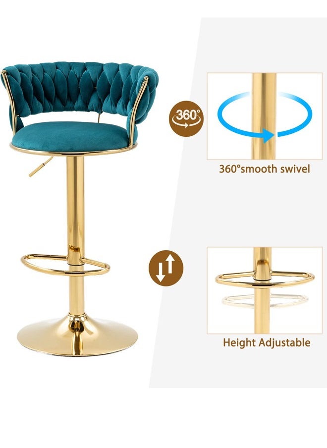 Generic - Bar Stools With Back 360° Woven Modern Adjustable Gold Bar Stools Swivel Counter Height Barstools With Footrest Gold Metal Tall Kitchen Chairs For Bar Pub Cafe - Image 1