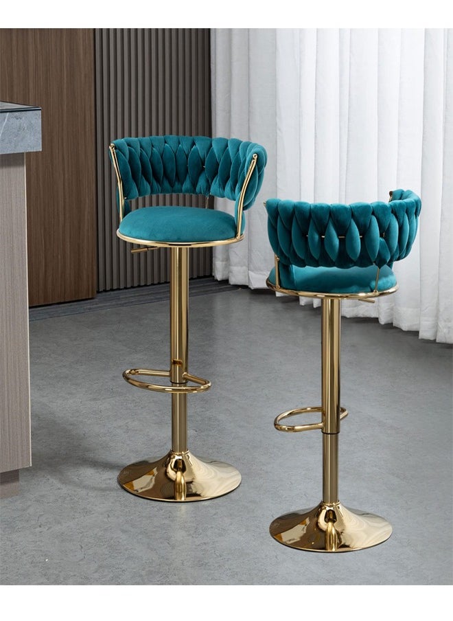 Generic - Bar Stools With Back 360° Woven Modern Adjustable Gold Bar Stools Swivel Counter Height Barstools With Footrest Gold Metal Tall Kitchen Chairs For Bar Pub Cafe - Image 1