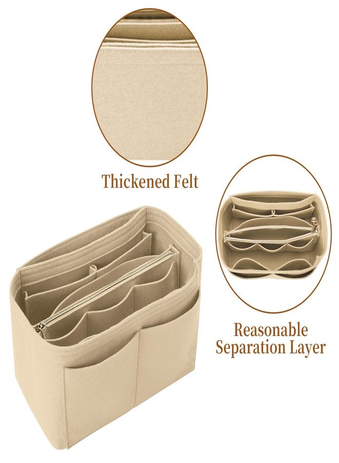 Wesoke Tote Bag Insert Organizer, Multi-Pocket Felt Handbag Organiser Inserts for Insert Wallet Organizer, Large Purse Organizer Inserts With Detachable Zipper Bag & Key Chain for Longchamp, Beige - Image 4
