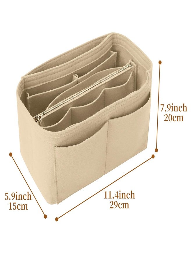 Wesoke Tote Bag Insert Organizer, Multi-Pocket Felt Handbag Organiser Inserts for Insert Wallet Organizer, Large Purse Organizer Inserts With Detachable Zipper Bag & Key Chain for Longchamp, Beige - Image 2