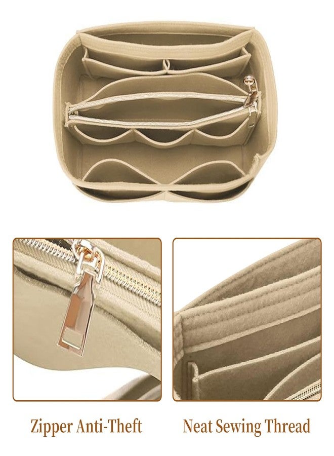 Wesoke Tote Bag Insert Organizer, Multi-Pocket Felt Handbag Organiser Inserts for Insert Wallet Organizer, Large Purse Organizer Inserts With Detachable Zipper Bag & Key Chain for Longchamp, Beige - Image 3