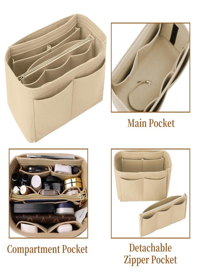Wesoke Tote Bag Insert Organizer, Multi-Pocket Felt Handbag Organiser Inserts for Insert Wallet Organizer, Large Purse Organizer Inserts With Detachable Zipper Bag & Key Chain for Longchamp, Beige - Image 5