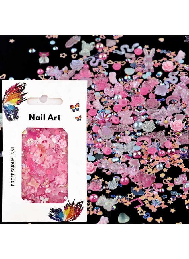 Umillars - 3D Pink Flowers Nail Art Charms Rhinestones Kitacrylic Camellia Rose Flower Butterfly Bowknot Crown Heart Bear Rabbit Star Charms For Nail Art Designs Diy Accessories Craft - Image 1
