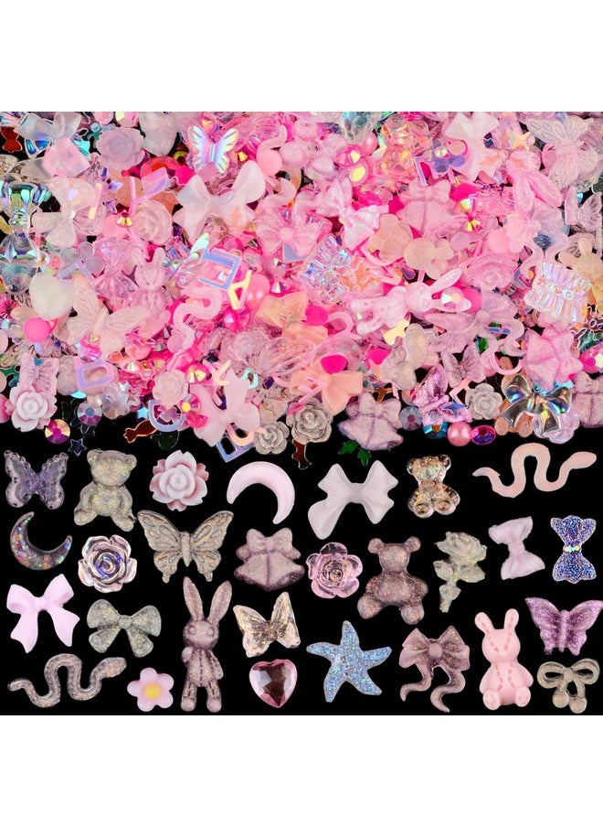 Umillars - 3D Pink Flowers Nail Art Charms Rhinestones Kitacrylic Camellia Rose Flower Butterfly Bowknot Crown Heart Bear Rabbit Star Charms For Nail Art Designs Diy Accessories Craft - Image 1