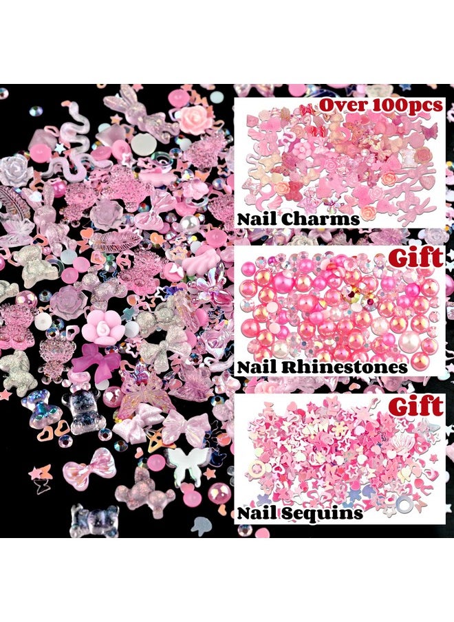 Umillars - 3D Pink Flowers Nail Art Charms Rhinestones Kitacrylic Camellia Rose Flower Butterfly Bowknot Crown Heart Bear Rabbit Star Charms For Nail Art Designs Diy Accessories Craft - Image 1
