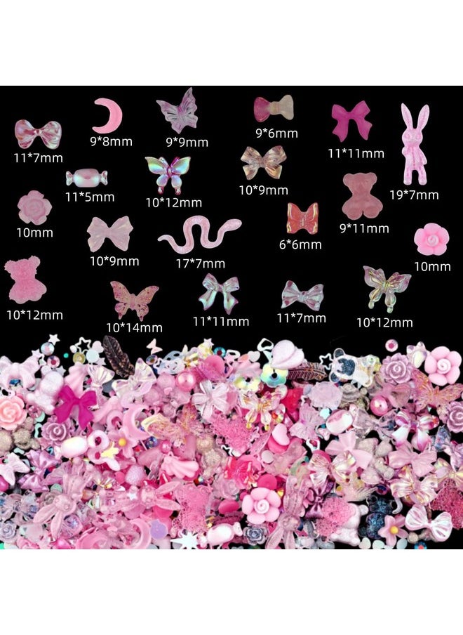 Umillars - 3D Pink Flowers Nail Art Charms Rhinestones Kitacrylic Camellia Rose Flower Butterfly Bowknot Crown Heart Bear Rabbit Star Charms For Nail Art Designs Diy Accessories Craft - Image 1