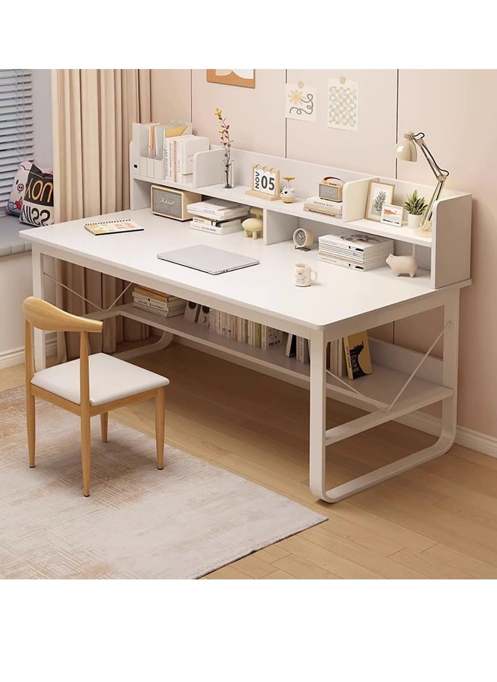 DUSALA Simple Bookshelf Computer Desk Desktop Table Study Table Student Home Study Table Simple Office Desk Writing Table Workbench 