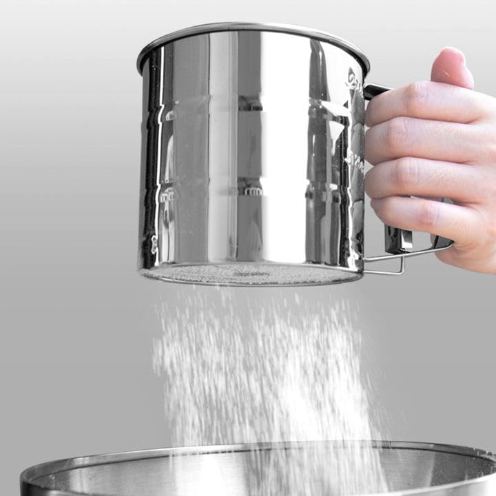 DORLANK Stainless Steel Flour Sifter Hand Press Design Large Capacity Mesh Strainer for Baking - Image 4