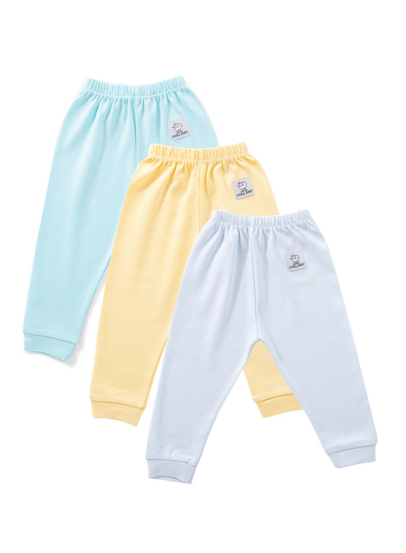 Small Baby Pack of 3 Plain Color Cotton Pants for Baby - Image 1