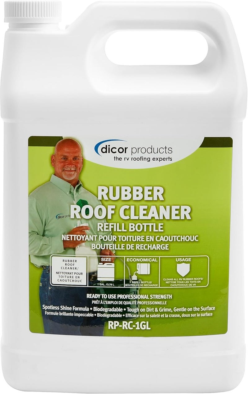 Dicor RP-RC-1GL Deep Cleaning Rubber RV Roof Cleanser Spray Refill - White, 1 Gallon - Image 1