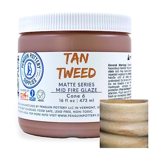 Penguin Pottery - Matte Series - Tan Tweed Matte. Mid Fire Glaze for Clay, Pottery Glaze, Cone 5 and Cone 6 - Ceramic Glaze for Pottery (1 Pint | 16 oz | 473 ml) - Image 1