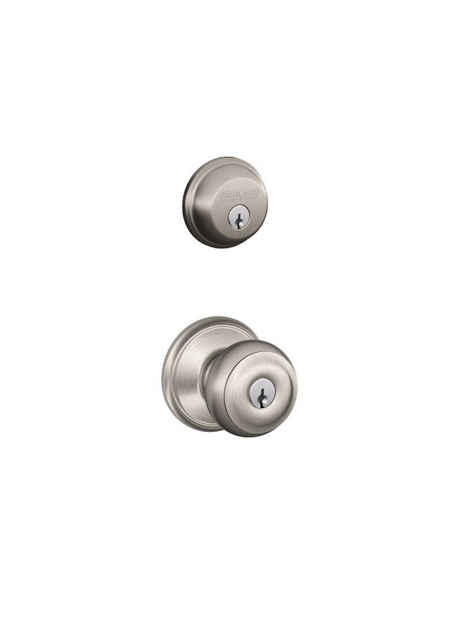 SCHLAGE Satin Nickel FB50N V GEO 619 B60 Single Cylinder Deadbolt and F51 Entry Georgian Knob Keyed Alike, Finish, Security Set