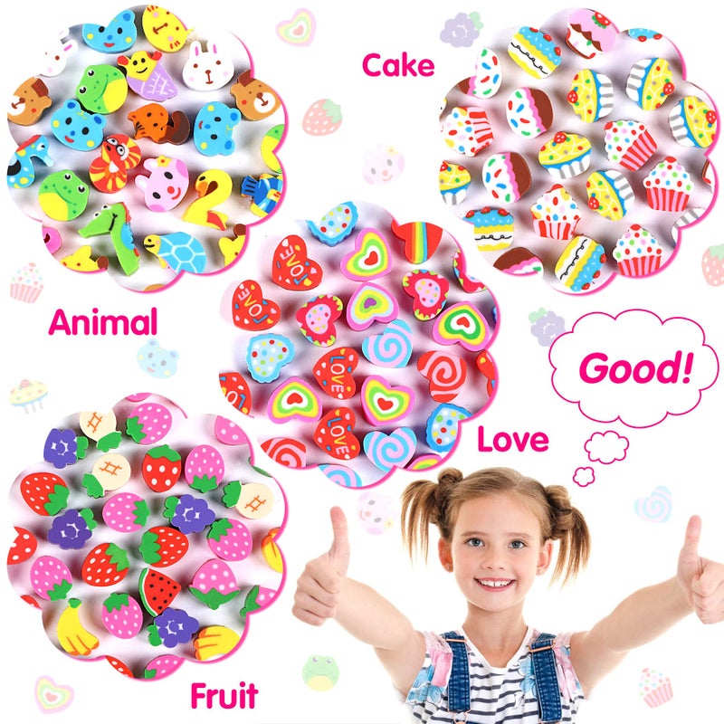 JUNEBRUSHS 150 Pieces Mini Erasers for Kids Bulk, Novelty Animal Erasers,Pencil Erasers Assortment,Cute Small Erasers for Students Homework School Classroom Rewards Prizes ,Party Favors Multicolor - Image 3