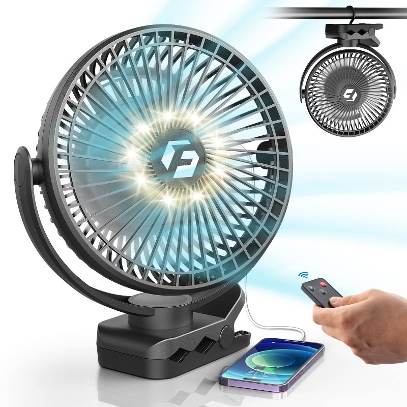 Korbot 8inch Clipon Fan 12000mAh Portable Rechargeable Battery With 3 Speeds and Strong Airflow USB Small Desk Personal Quiet for Office Stroller Bedroom and Camping