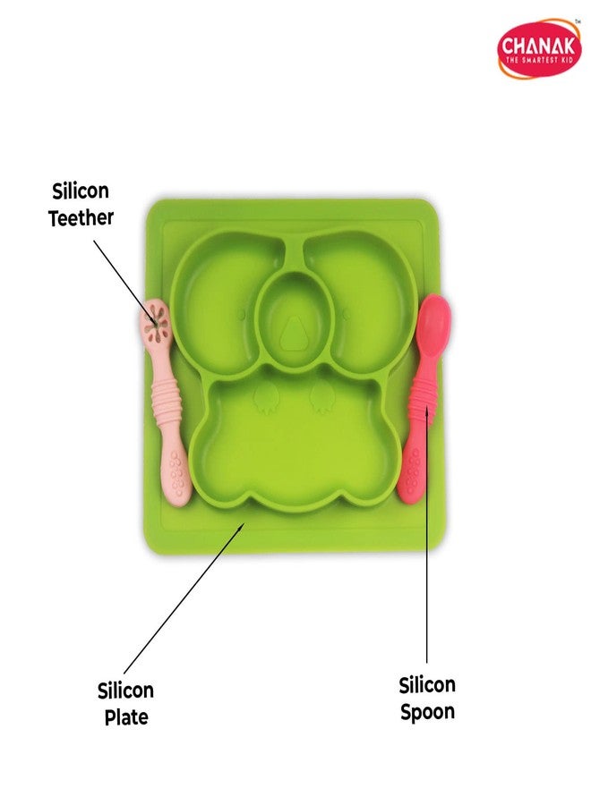 Chanak Square Baby Food Tray, Silicon Food Plate with Multiple Compartments & Two Spoons, Silicone Plate for Feeding Baby, Easy to Clean Silicon Plate Microwave & Dishwasher Safe. (Light Green) - Image 4
