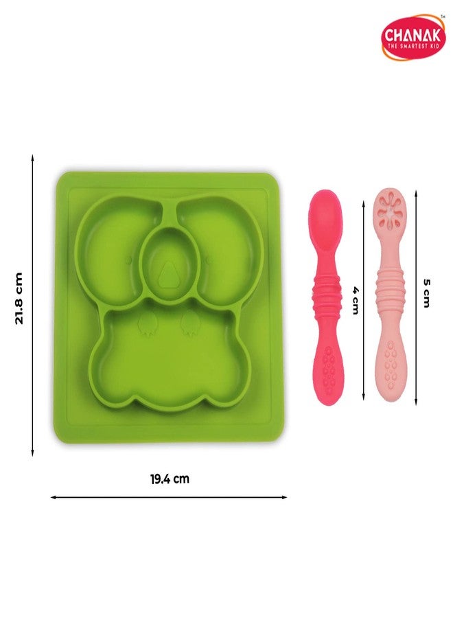 Chanak Square Baby Food Tray, Silicon Food Plate with Multiple Compartments & Two Spoons, Silicone Plate for Feeding Baby, Easy to Clean Silicon Plate Microwave & Dishwasher Safe. (Light Green) - Image 5