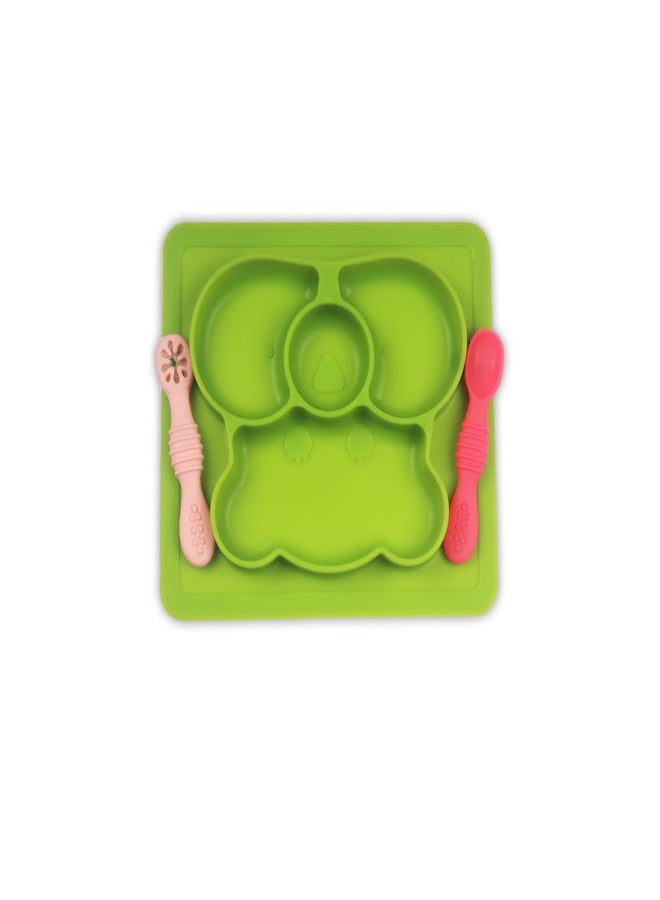 Chanak Square Baby Food Tray, Silicon Food Plate with Multiple Compartments & Two Spoons, Silicone Plate for Feeding Baby, Easy to Clean Silicon Plate Microwave & Dishwasher Safe. (Light Green) - Image 1