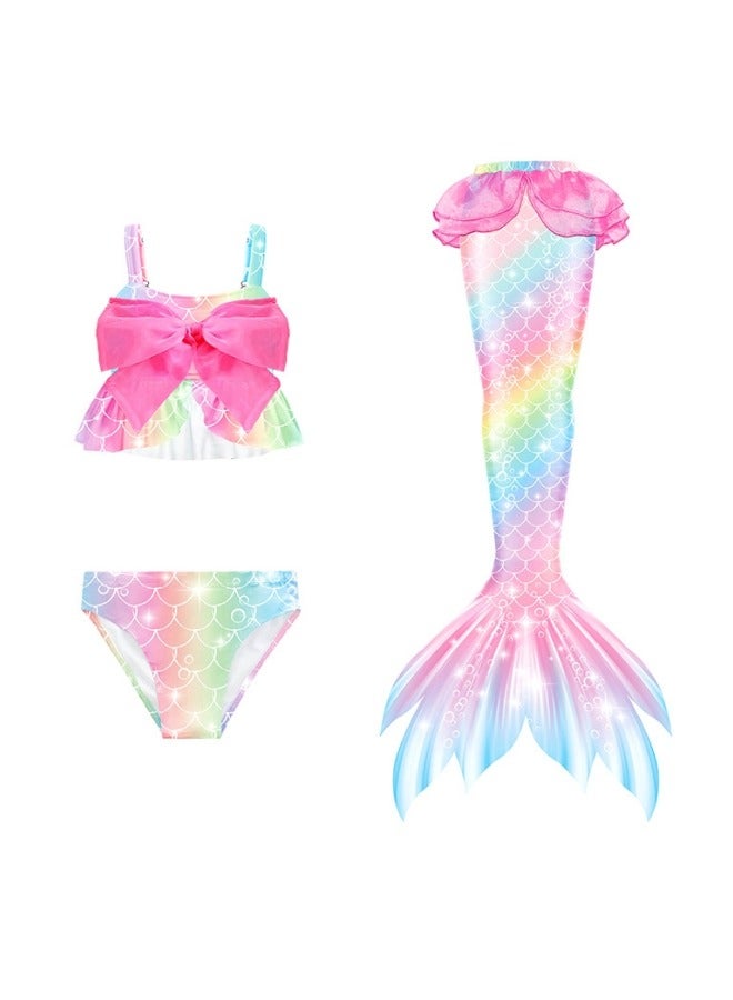 GGEROU Children's Mermaid Swimwear Girls' Colorful Mermaid Tail Three Piece Swimwear Set - Image 1