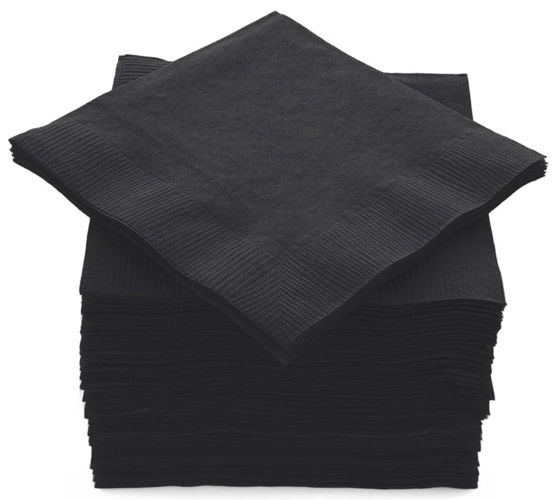 100 Pack Black Beverage Napkins Big Party Pack 2 Ply Ideal for Wedding Party Birthday Dinner Lunch Cocktails 5 x 5 by Amcrate