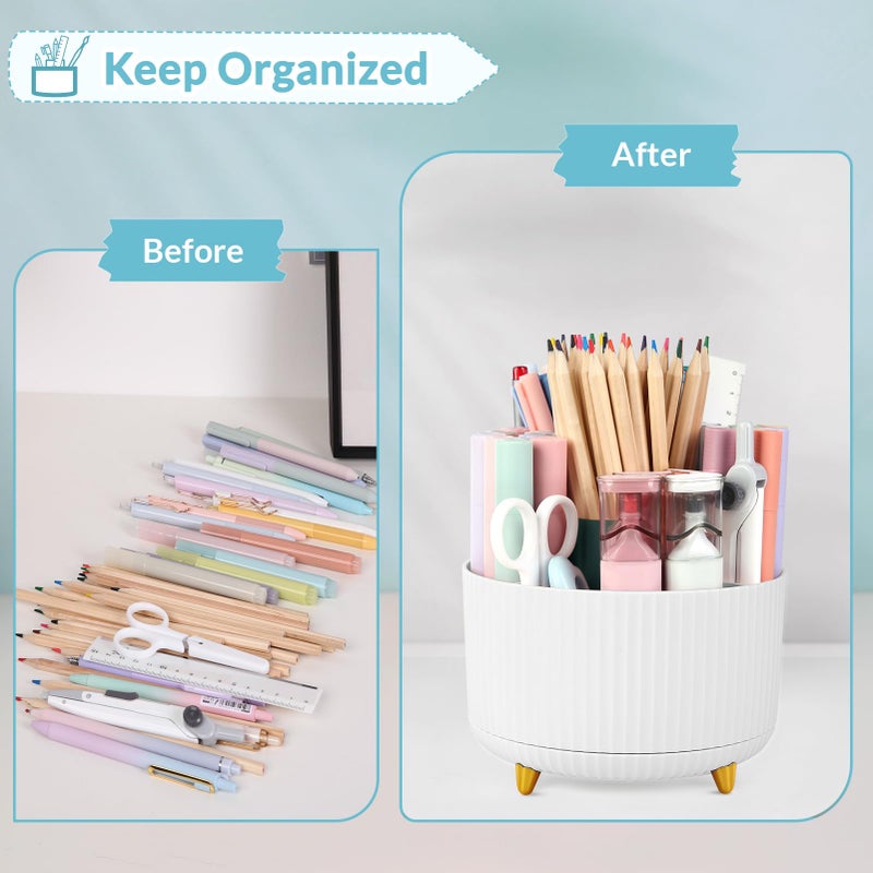 SKYDUE 360 Rotating Organizer - Dual-Purpose Pen & Pencil Holder with 5 Slots, Suitable for Office, School, or Home (White) - Image 4