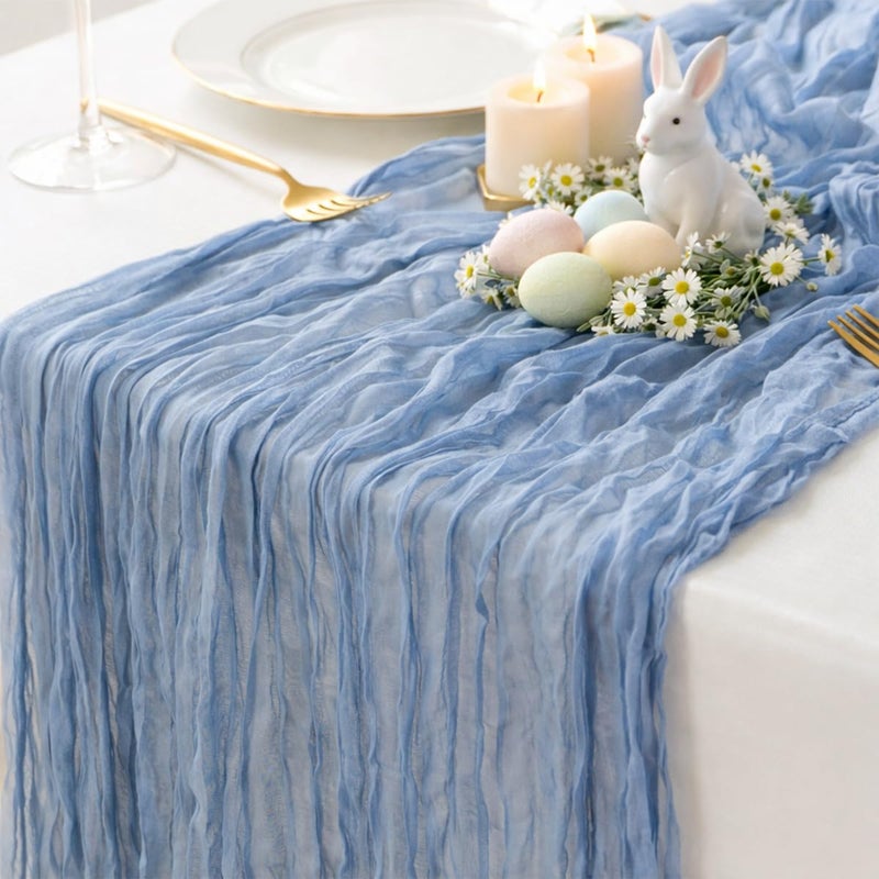 Sioloc Dusty Blue Cheesecloth Table Runner 120'' x 35'',Spring Easter Decor Soft Gauze Boho Wedding Table Decor for 10ft Table Birthday Party,Baby Shower, Bridal Shower, Home & Event Decor - Image 1