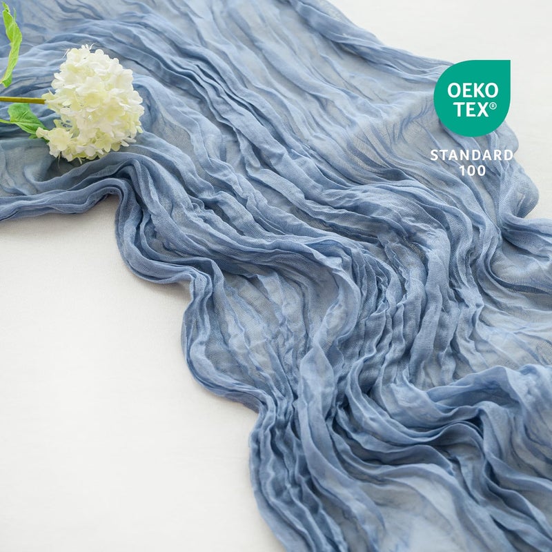 Sioloc Dusty Blue Cheesecloth Table Runner 120'' x 35'',Spring Easter Decor Soft Gauze Boho Wedding Table Decor for 10ft Table Birthday Party,Baby Shower, Bridal Shower, Home & Event Decor - Image 2