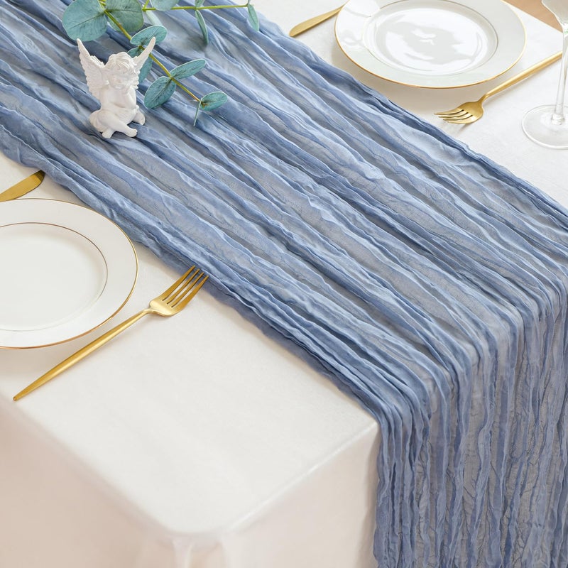 Sioloc Dusty Blue Cheesecloth Table Runner 120'' x 35'',Spring Easter Decor Soft Gauze Boho Wedding Table Decor for 10ft Table Birthday Party,Baby Shower, Bridal Shower, Home & Event Decor - Image 5