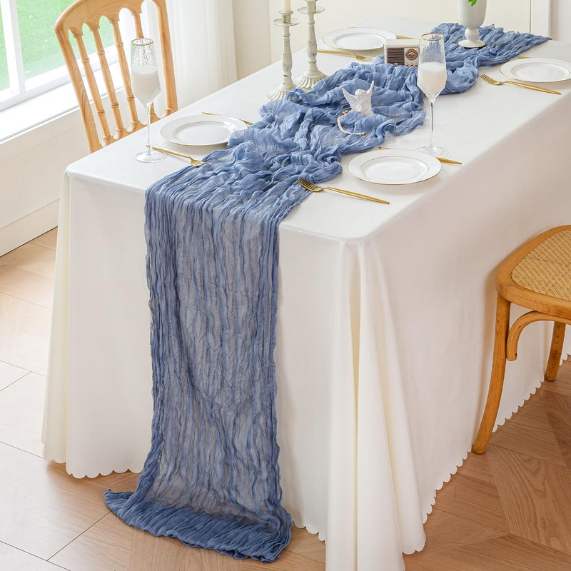 Sioloc Dusty Blue Cheesecloth Table Runner 120'' x 35'',Spring Easter Decor Soft Gauze Boho Wedding Table Decor for 10ft Table Birthday Party,Baby Shower, Bridal Shower, Home & Event Decor - Image 3