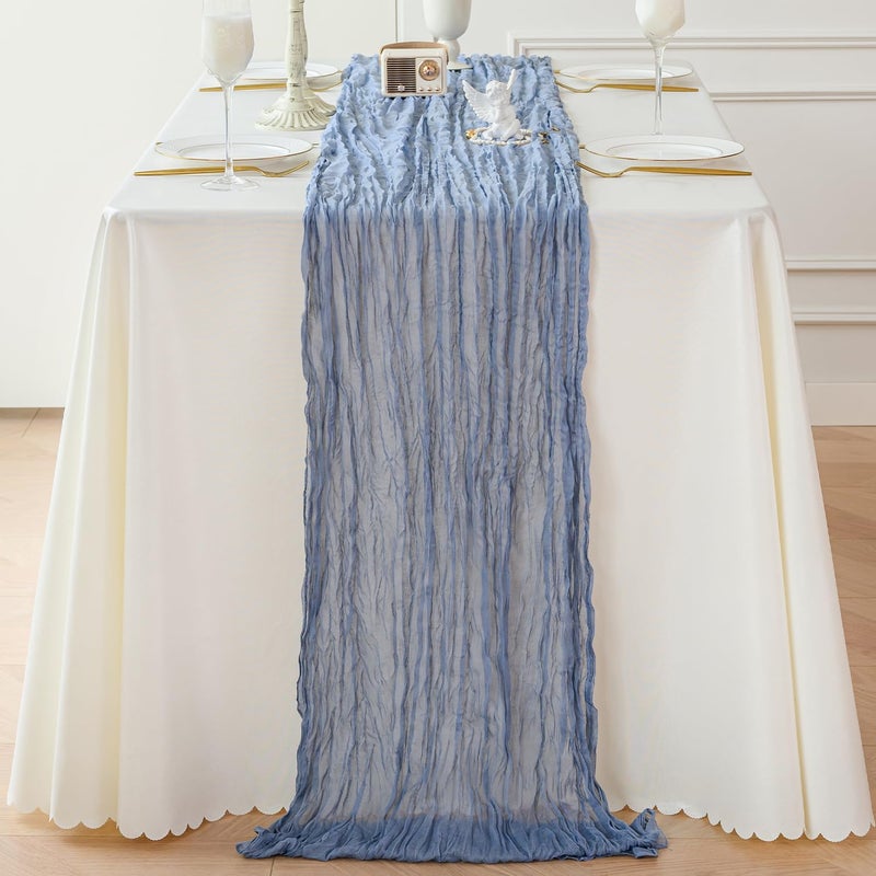 Sioloc Dusty Blue Cheesecloth Table Runner 120'' x 35'',Spring Easter Decor Soft Gauze Boho Wedding Table Decor for 10ft Table Birthday Party,Baby Shower, Bridal Shower, Home & Event Decor - Image 4