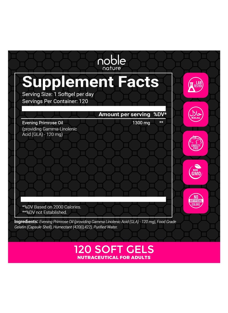 noble nature - Evening Primrose Cold Pressed Oil - 120 Soft Gels - Promotes Healthy Skin And Immune Function - Image 1