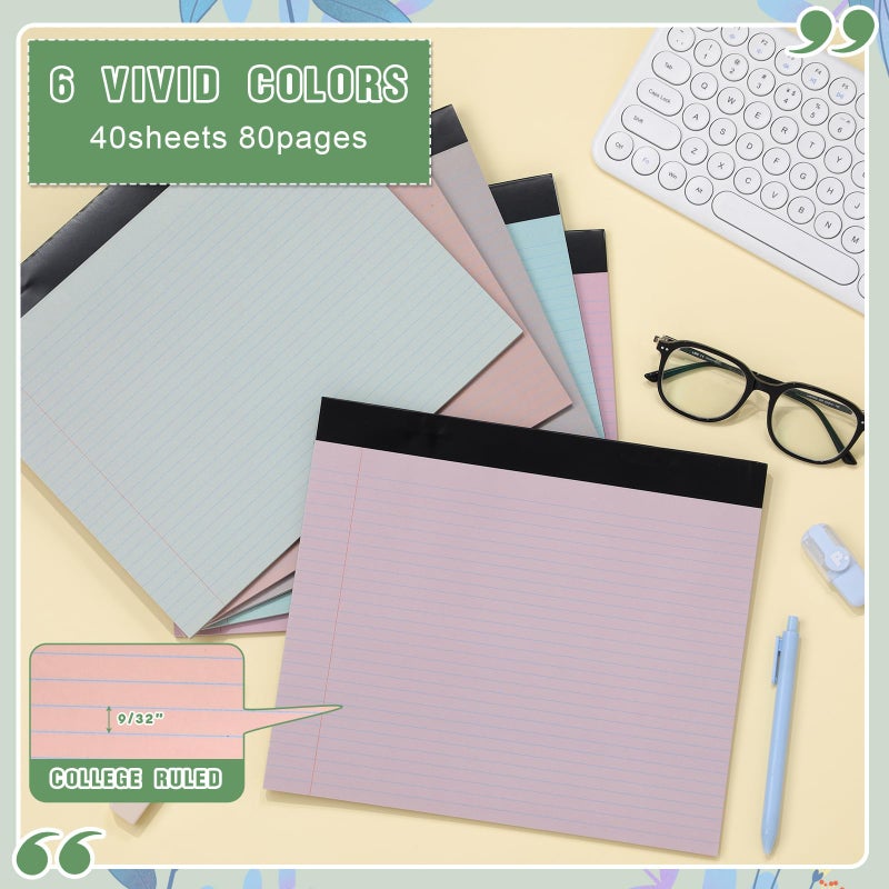 Lincia 6 Pcs 11" x 9.5" Legal Pads College Ruled Notepad Landscape Notebook Horizontal Lined Notebook 80 Gsm Assorted Colors Paper Pastel Writing Pads for School Office, 40 Sheet (Boho Color) - Image 3