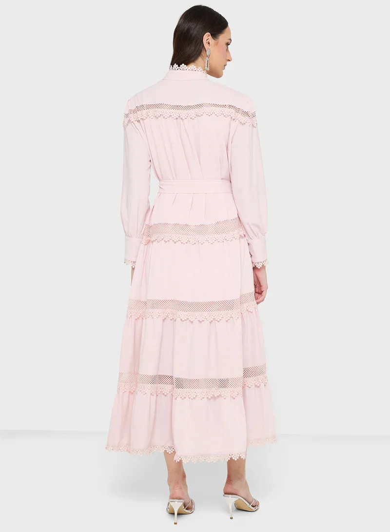 Khizana Shirt Dress With Lace Inserts