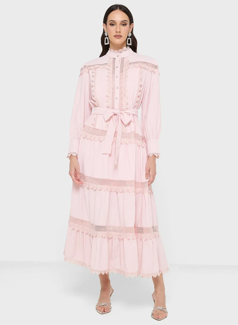 Khizana Shirt Dress With Lace Inserts