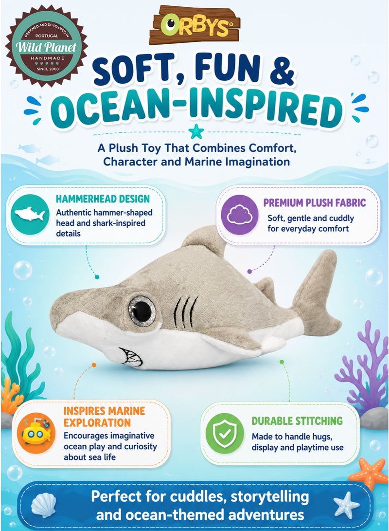Wild Planet ORBYS Hammerhead Shark Plush Toy, Soft Grey and White Ocean Stuffed Animal with Distinctive Hammer-Shaped Head, Large Glossy Character Eye, Embroidered Gill Lines and Mouth Detail, Compact 18 × 10 × 15 cm Marine-Life Companion for Cuddling, Imaginative Play, Storytelling, Display and Gifting, Suitable from 0+ Months - Image 4
