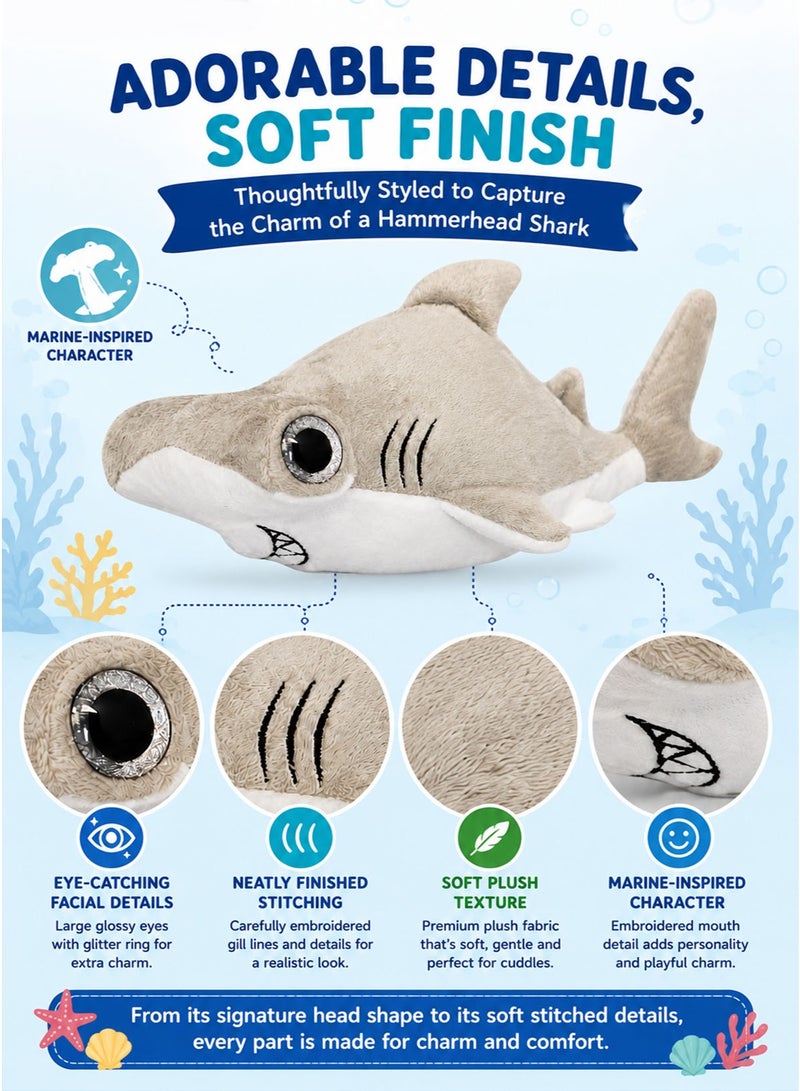 Wild Planet ORBYS Hammerhead Shark Plush Toy, Soft Grey and White Ocean Stuffed Animal with Distinctive Hammer-Shaped Head, Large Glossy Character Eye, Embroidered Gill Lines and Mouth Detail, Compact 18 × 10 × 15 cm Marine-Life Companion for Cuddling, Imaginative Play, Storytelling, Display and Gifting, Suitable from 0+ Months - Image 3