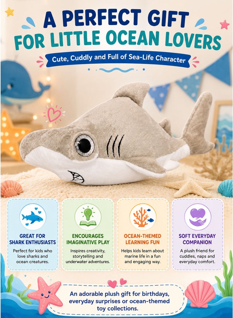 Wild Planet ORBYS Hammerhead Shark Plush Toy, Soft Grey and White Ocean Stuffed Animal with Distinctive Hammer-Shaped Head, Large Glossy Character Eye, Embroidered Gill Lines and Mouth Detail, Compact 18 × 10 × 15 cm Marine-Life Companion for Cuddling, Imaginative Play, Storytelling, Display and Gifting, Suitable from 0+ Months - Image 5