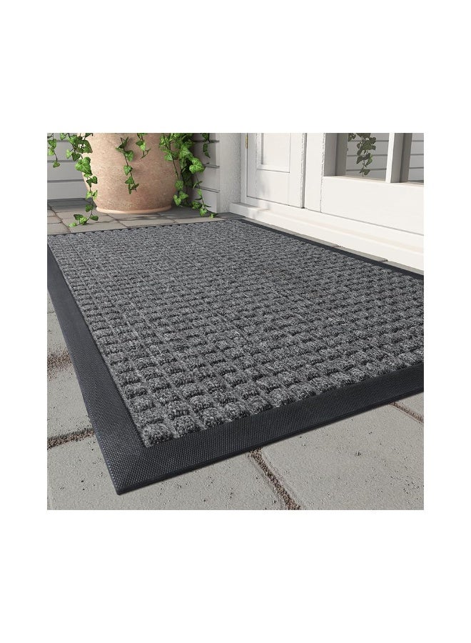 Front Door Mat Outside Entrance Doormat-Outdoor Indoor Door Mat for Entryway-Welcome Mat Thick Durable Rubber Backed Door Entry Mat Non Slip Dirt Trapper Absorbent-XMG Gray 17”x30” - Image 1
