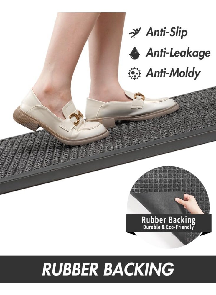 Front Door Mat Outside Entrance Doormat-Outdoor Indoor Door Mat for Entryway-Welcome Mat Thick Durable Rubber Backed Door Entry Mat Non Slip Dirt Trapper Absorbent-XMG Gray 17”x30” - Image 2