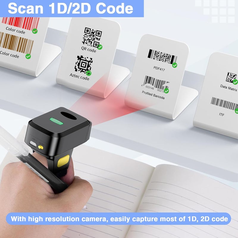 symcode 2D Bluetooth Barcode Scanner, Mini Wireless Wearable Finger Barcode Scanner 3-in-1 Bluetooth & USB Wired and 2.4G Wireless for Book, Warehouse Inventory, Express stocktaking - Image 2