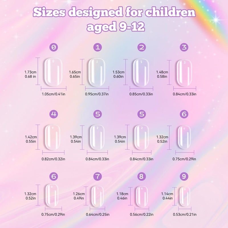 krofaue Kids Fake Nails - Short Oval Clear Nail Tips 240pcs Kids Press On Nails for Little Girls Full Cover Children Fake Nails Decoration 10 Sizes Acrylic Soft Gel Nail Tips (9-12 years old) - Image 2