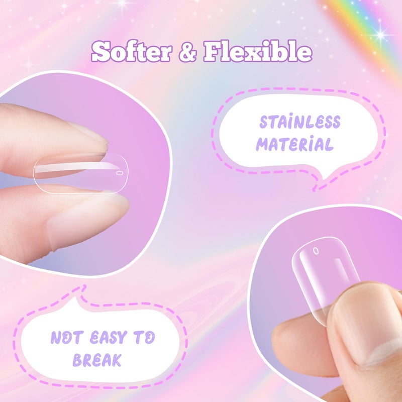 krofaue Kids Fake Nails - Short Oval Clear Nail Tips 240pcs Kids Press On Nails for Little Girls Full Cover Children Fake Nails Decoration 10 Sizes Acrylic Soft Gel Nail Tips (9-12 years old) - Image 4